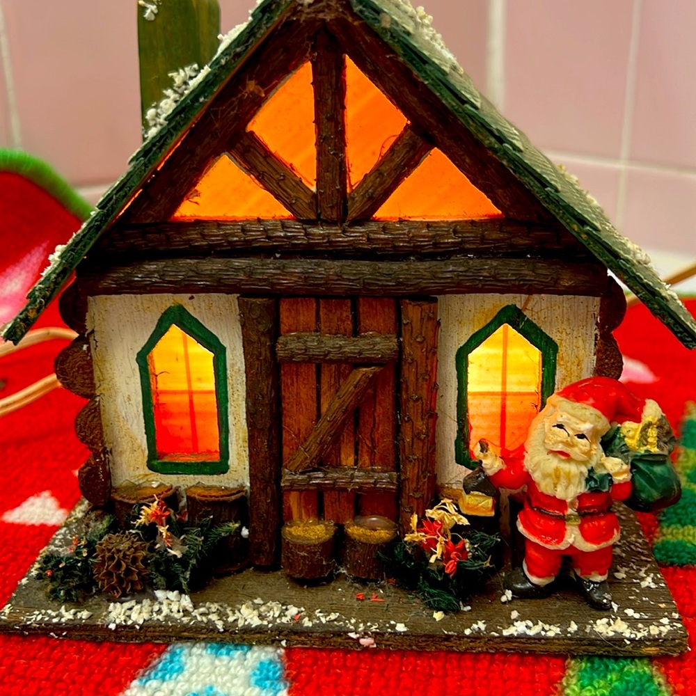 Vintage House Log Cabin Santa Workshop Light Kit Holiday Kitsch